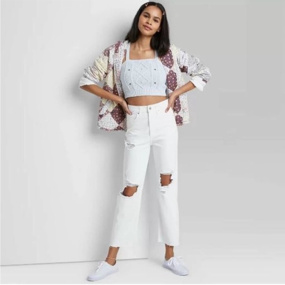 Wild Fable White Distressed Ankle Jeans High Rise Straight Leg 6 / 28 NWT